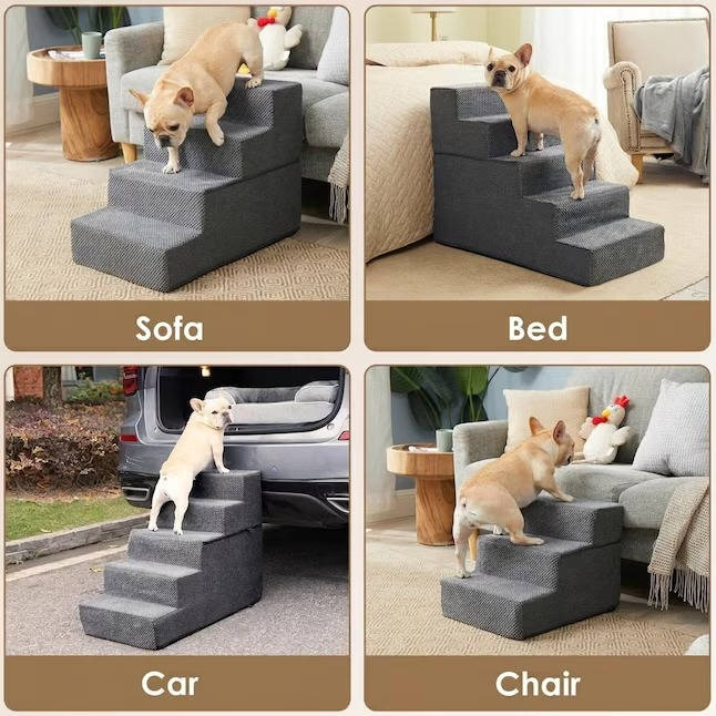 Escaleras para perro de 18 pulgadas de altura para cama, 4 escalones antideslizantes para mascotas pequeñas y gatos