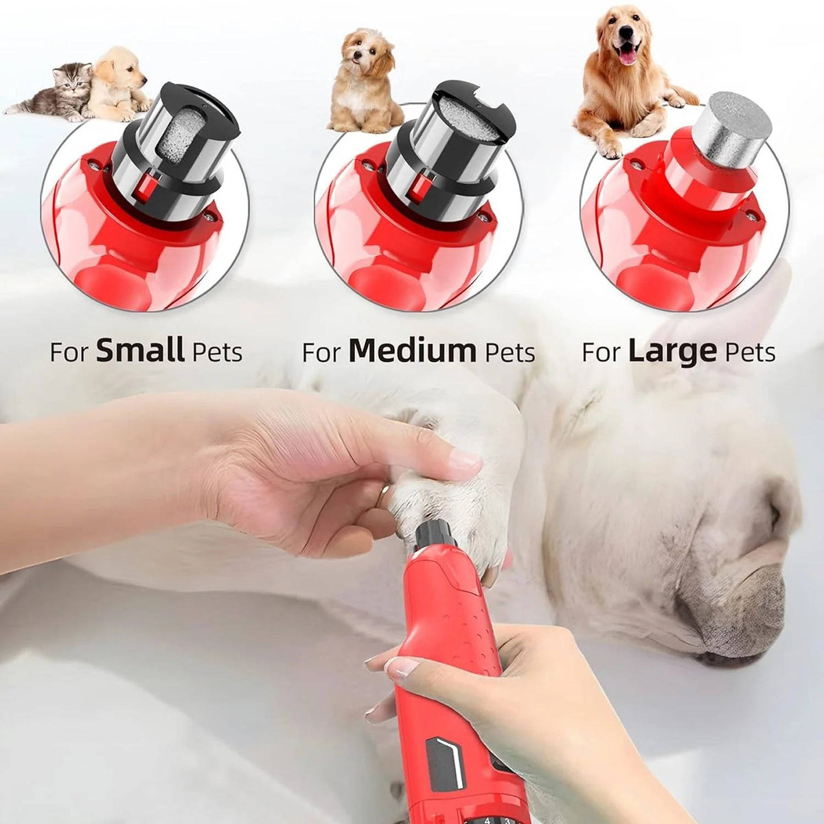 Lijadora de uñas para mascotas, recortadora eléctrica a prueba de polvo con luz LED, 6 velocidades para perros y gatos