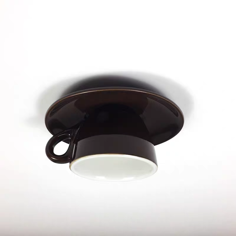 Ceramic Coffee Cup Flush Mount Light for Bedroom Living Room Kitchen Modern Decorative LED Fixture 110V Hardwired Compact Playful Design Amb | Thomler