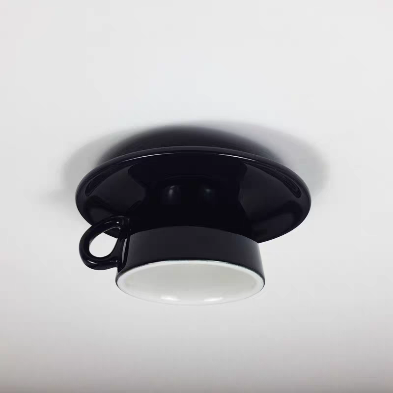 Ceramic Coffee Cup Flush Mount Light for Bedroom Living Room Kitchen Modern Decorative LED Fixture 110V Hardwired Compact Playful Design Amb | Thomler