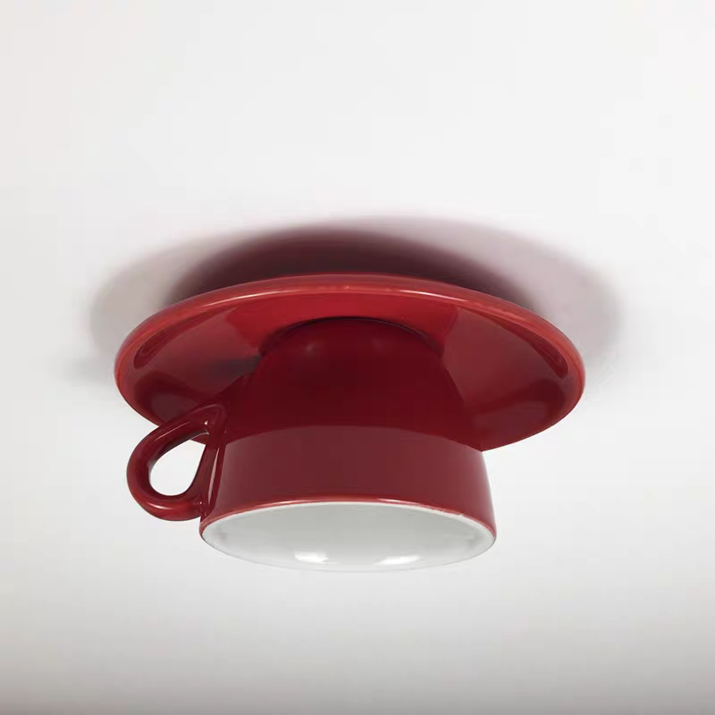 Ceramic Coffee Cup Flush Mount Light for Bedroom Living Room Kitchen Modern Decorative LED Fixture 110V Hardwired Compact Playful Design Amb | Thomler