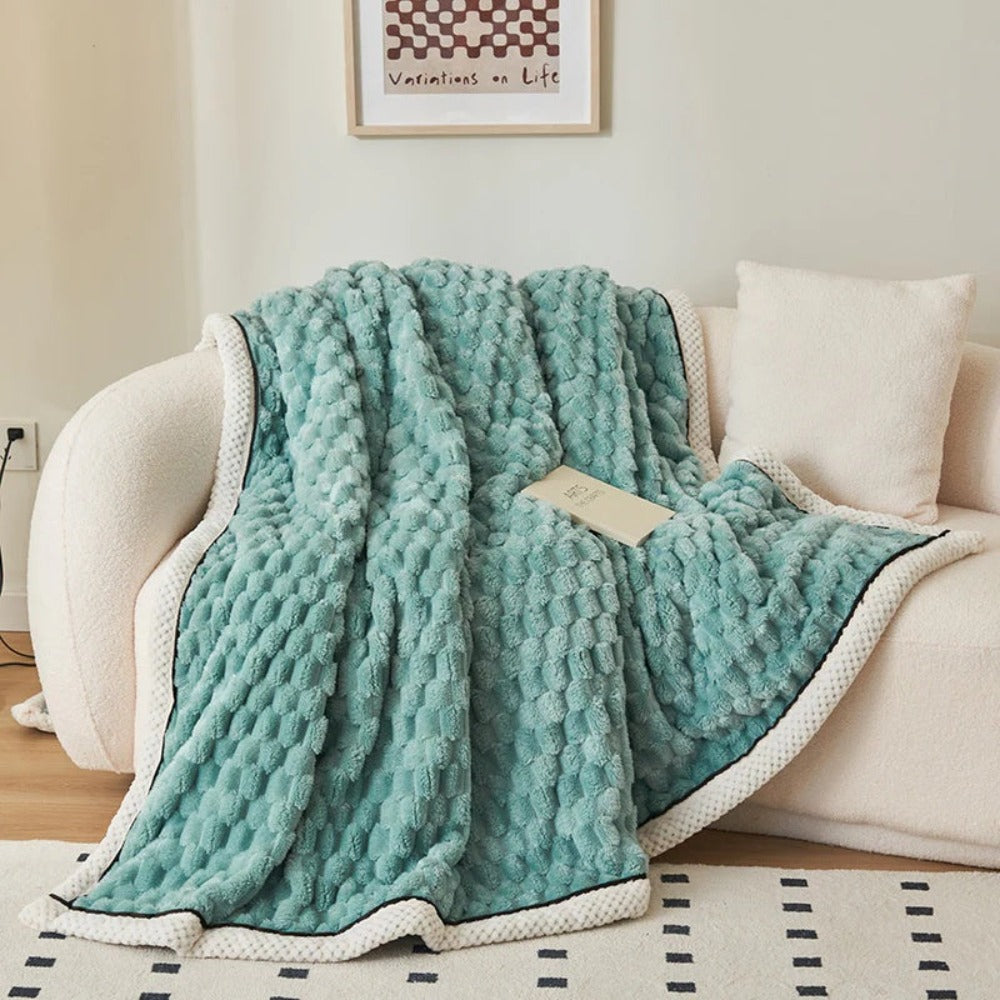 Strukturierte Sherpa-Fleece-Wohndecke – Bubble-Plüsch-Design für Sofa & Bett
