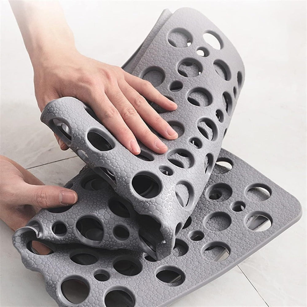 Rutschfeste Badematte mit Abflusslöchern, Grau, 60x40 cm, PVC, schnelltrocknende Sicherheits-Badeinlage für Dusche, Wanne, Nassbereiche, Heim-Spa, Senioren | Thomler