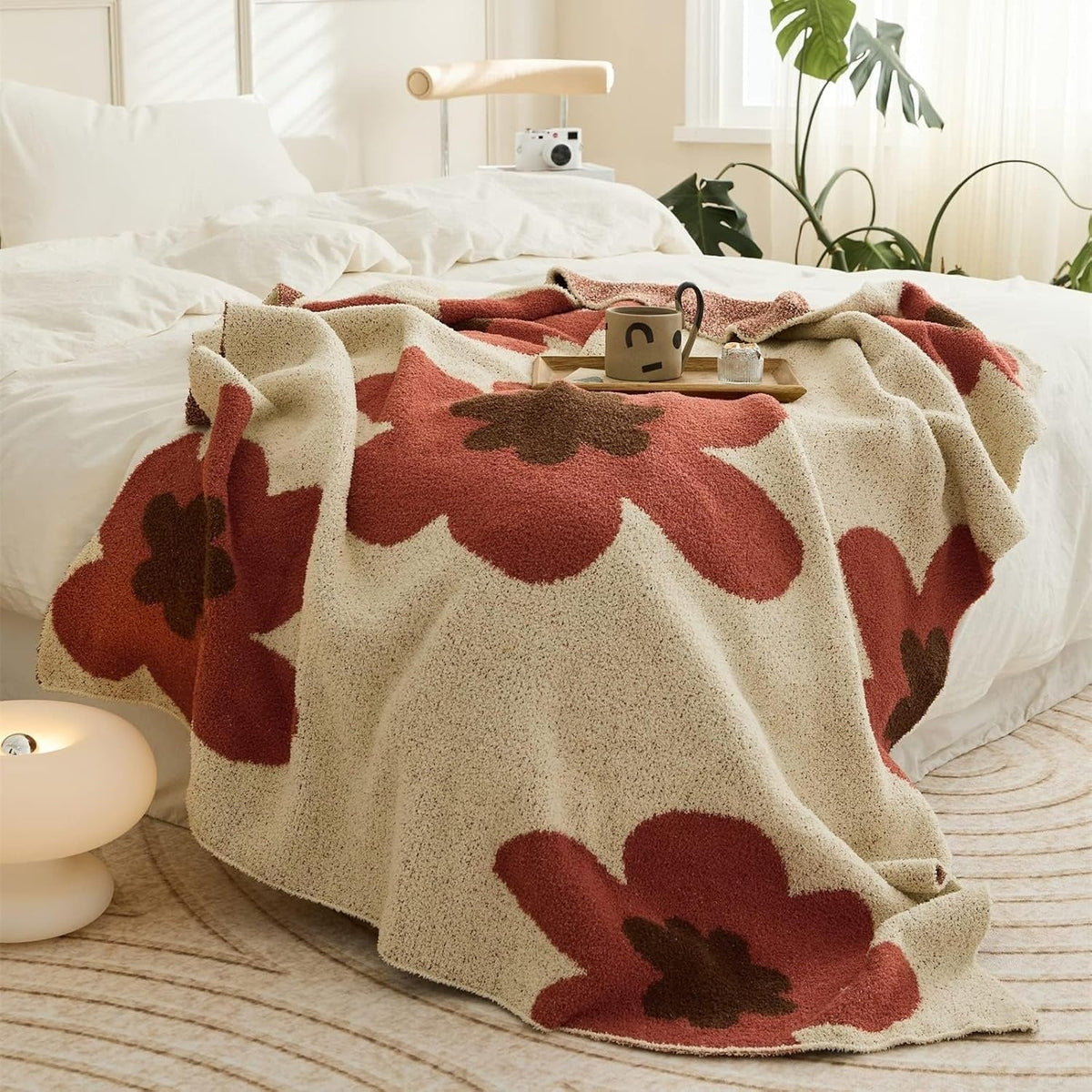 Chunky Knit Floral Throw Blanket – Cozy Layer for Sofa & Bed