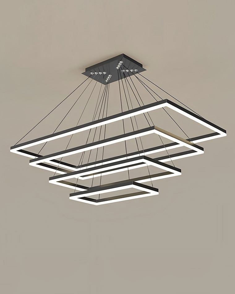 Multi-Tier Linear Suspension Fixture with Integrated LED, Adjustable Cable, Matte Black Metal Frame for Dining & Living Spaces | Thomler