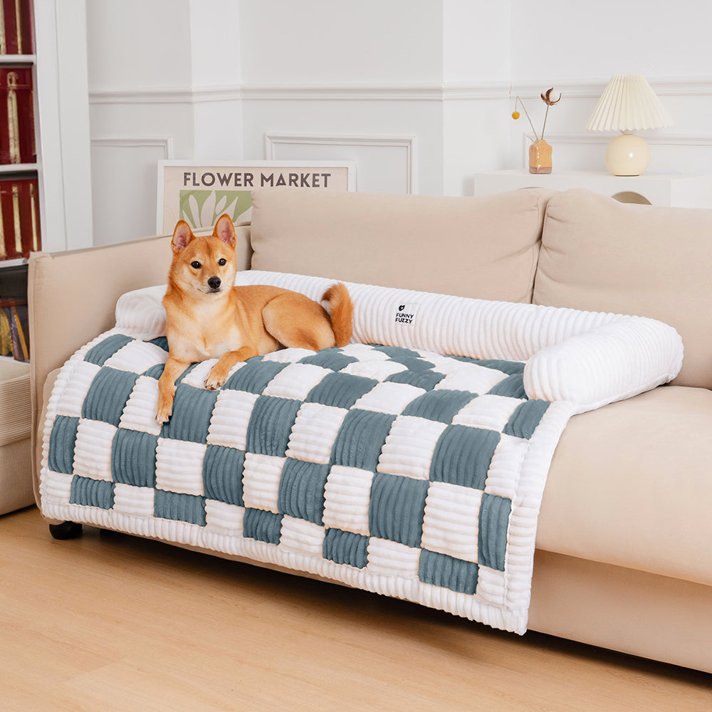 Protector acolchado para muebles de mascotas – Funda antideslizante para sofá y suelo | Manta a cuadros lavable para perros