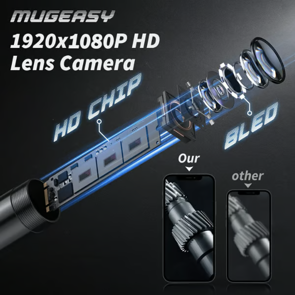 HD Video Borescope Camera 16 Foot Flexible Cable LED Lights Pipe Drain Engine Inspection Tool Smartphone Compatible | Thomler