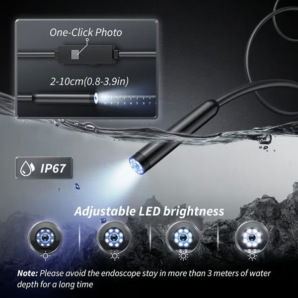HD Video Borescope Camera 16 Foot Flexible Cable LED Lights Pipe Drain Engine Inspection Tool Smartphone Compatible | Thomler