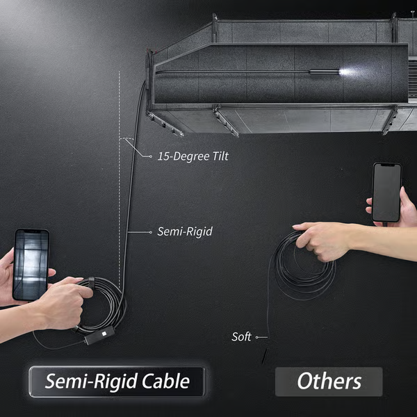 HD Video Borescope Camera 16 Foot Flexible Cable LED Lights Pipe Drain Engine Inspection Tool Smartphone Compatible | Thomler