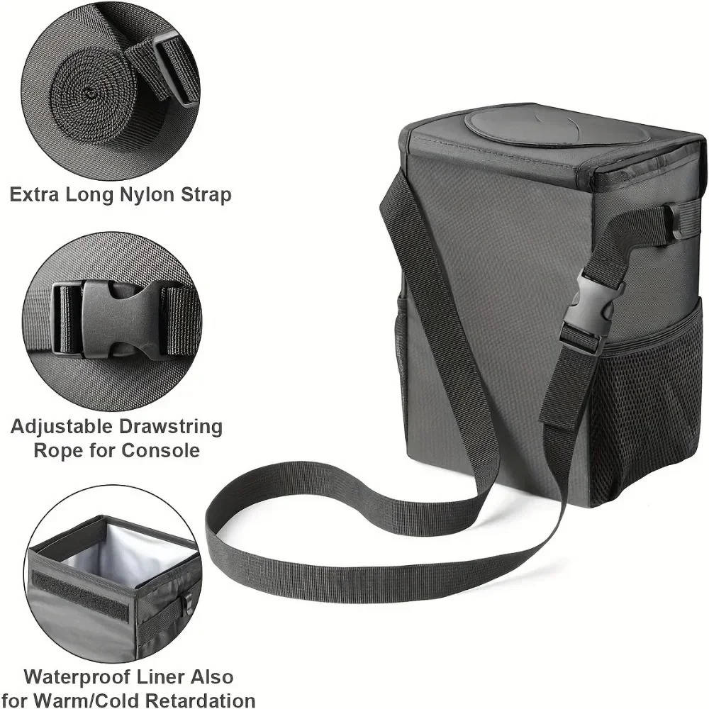 Lekvrije prullenbak voor in de auto met deksel en opbergvakken, grote auto-afvalzak & multifunctionele organizer