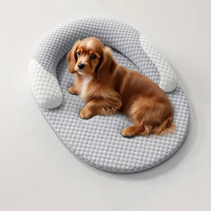 Cama refrescante para perros con fibra que absorbe el calor y soporte ortopédico para el cuello, lavable a máquina