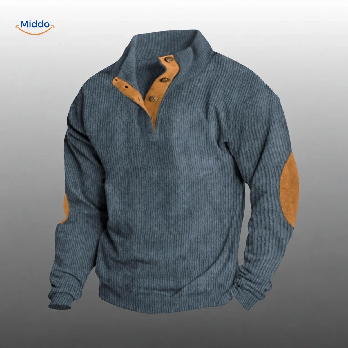 Cárdigan abotonado de canalé con coderas: suéter de capas para hombre para otoño e invierno