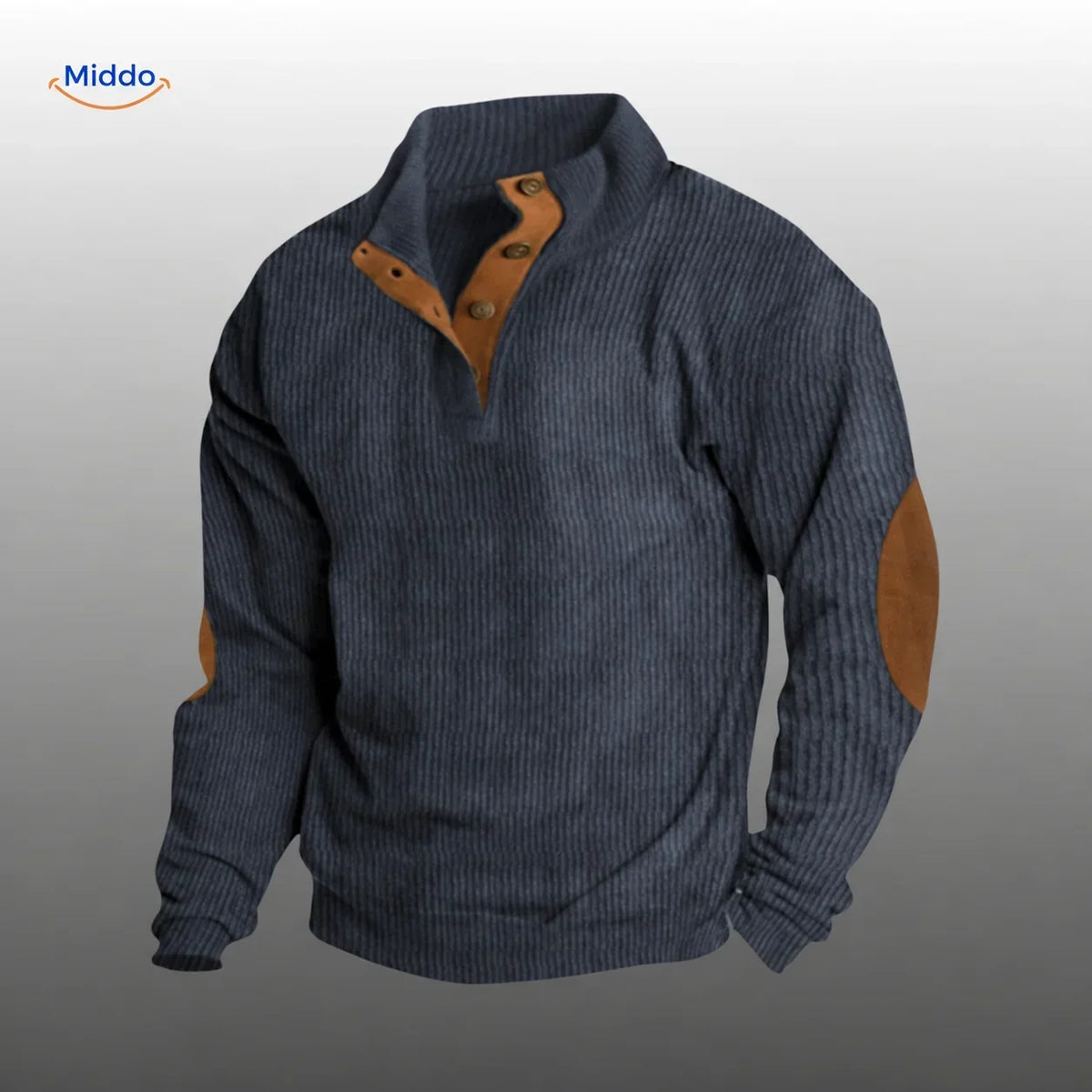 Gerippte Knopfleisten-Strickjacke mit Ellenbogen-Patches – Herren-Layering-Pullover für Herbst & Winter