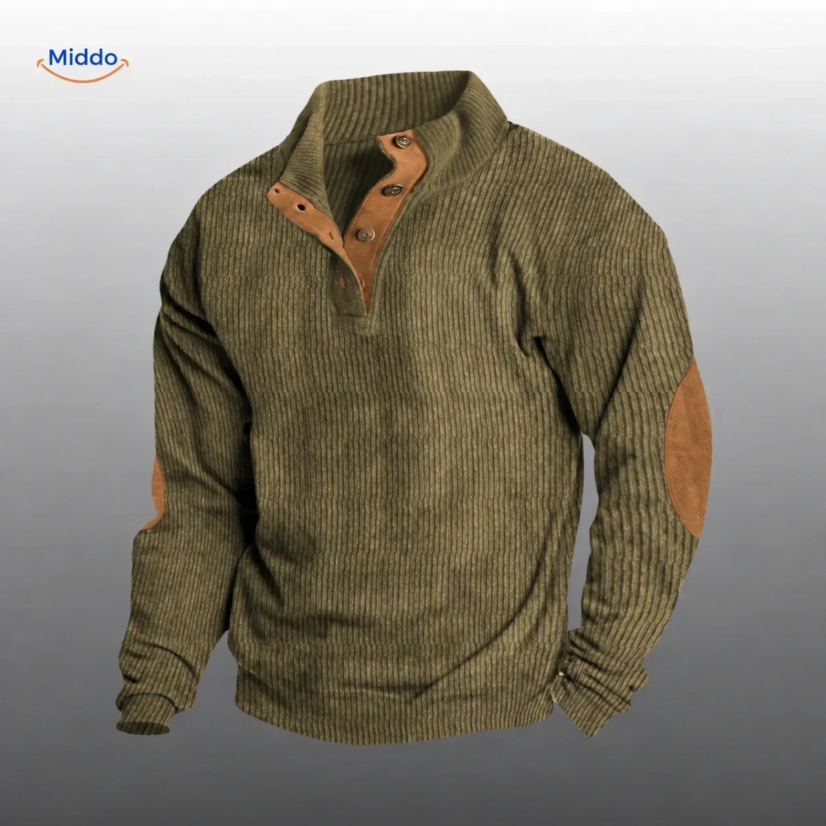 Gerippte Knopfleisten-Strickjacke mit Ellenbogen-Patches – Herren-Layering-Pullover für Herbst & Winter