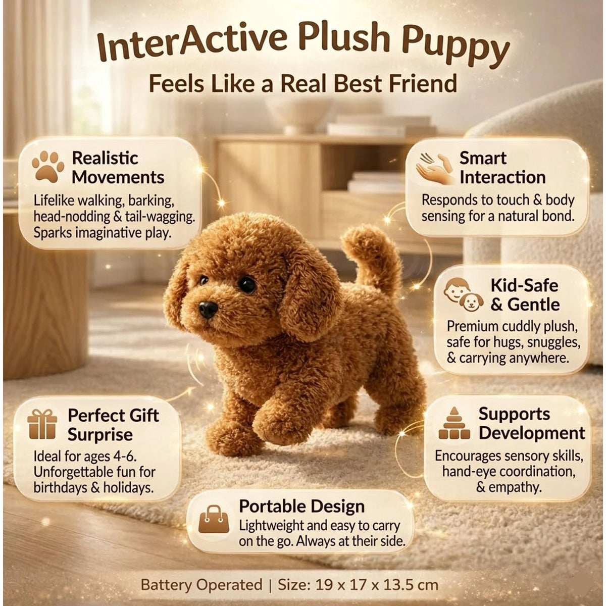 Cachorro de peluche interactivo, suave y con movimiento realista