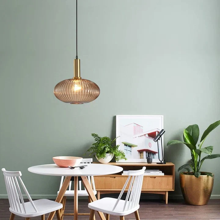 Lámpara de techo de cristal tintado con casquillo E27, pantalla de 12 pulgadas para comedor, isla de cocina, bar, salón, cable ajustable, diseño de inspiración escandinava | Thomler