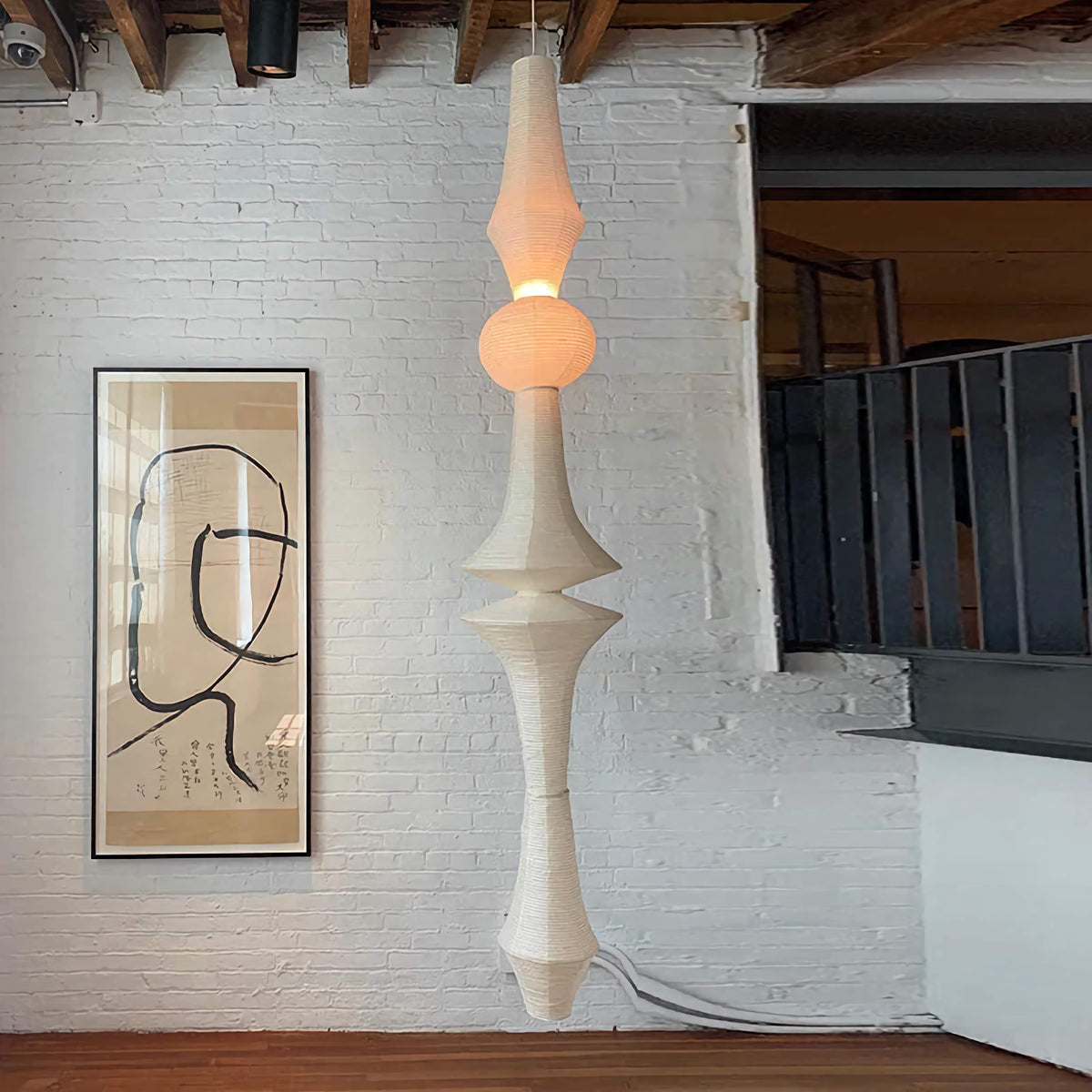 Cylindrical Drop Ceiling Fixture with Translucent Shade 55 inch or 94 inch Height E27 Socket Adjustable Cord for Stairwell Bedroom Entryway | Thomler