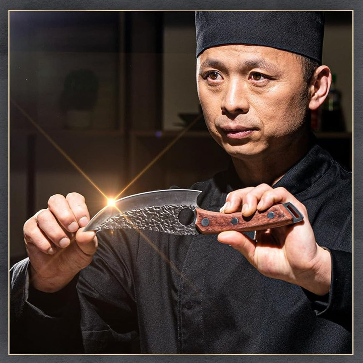 Cuchillo de chef japonés para corte de precisión, picado y deshuesado con acero afilado como navaja