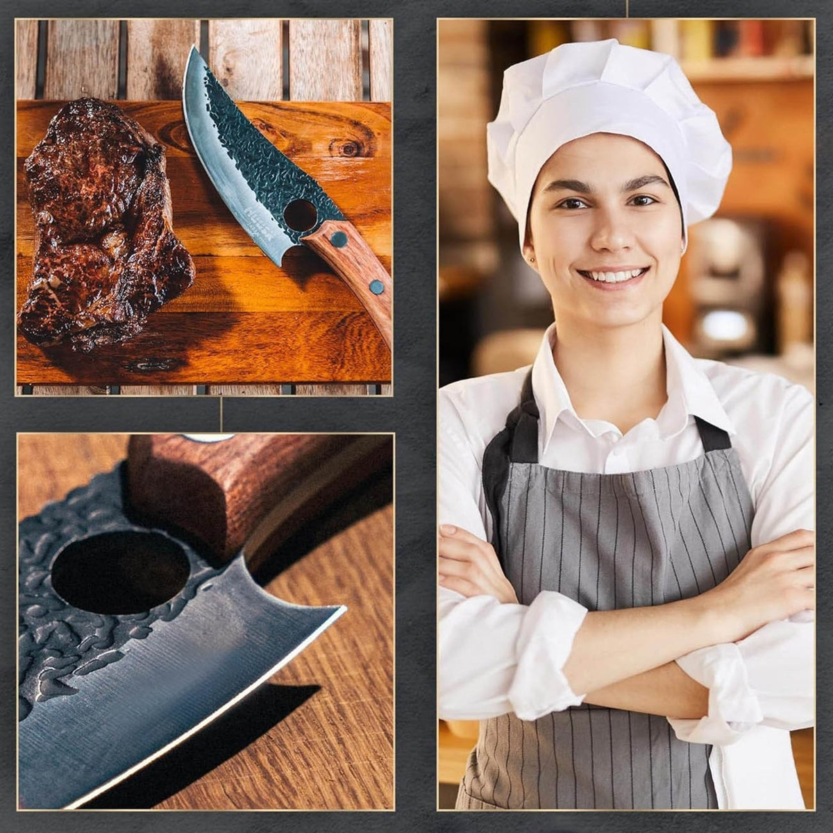 Cuchillo de chef japonés para corte de precisión, picado y deshuesado con acero afilado como navaja