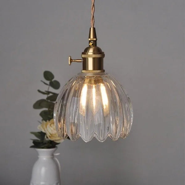 Hanging Glass Petal Shade Ceiling Fixture 4.7 Inches Clear for Kitchen Island Breakfast Nook Bedroom Bedside E27 Socket Ambient Dining Room | Thomler