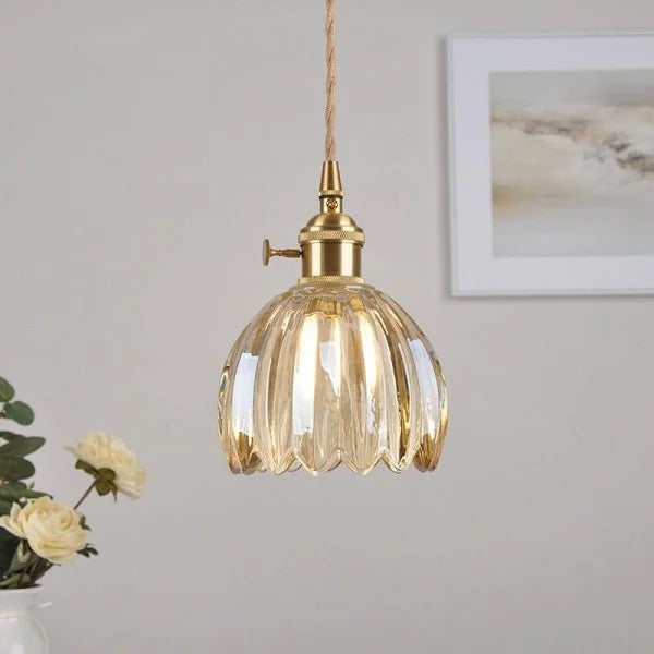 Glas-Pendelleuchte, E27-Fassung, bernsteinfarbener Schirm für Kücheninsel, Esszimmer, Flur, Wohnzimmer, Retro-Tulpen-Hängeleuchte, moderner Landhausstil | Thomler
