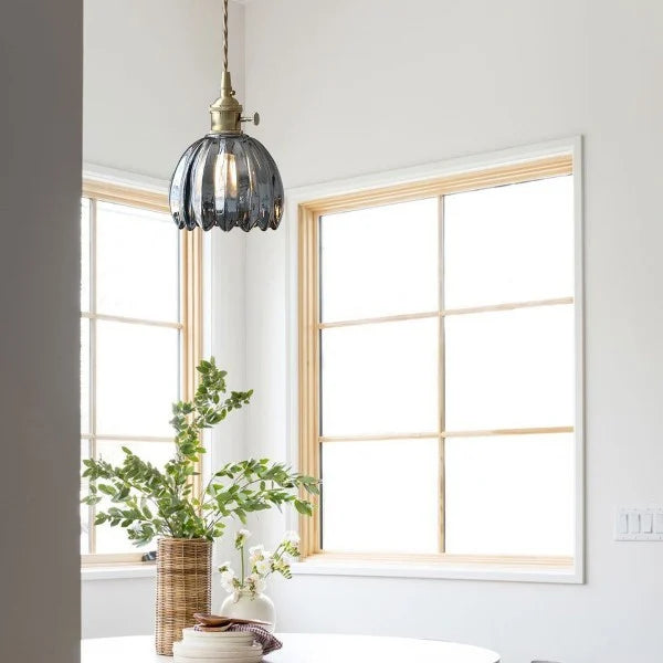 Hanging Ceiling Light Fixture with Floral Glass Shade E27 Socket for Kitchen Dining Room Bedroom Ambient Illumination Decor | Thomler