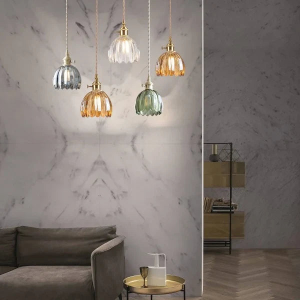 Hanging Ceiling Light Fixture with Floral Glass Shade E27 Socket for Kitchen Dining Room Bedroom Ambient Illumination Decor | Thomler
