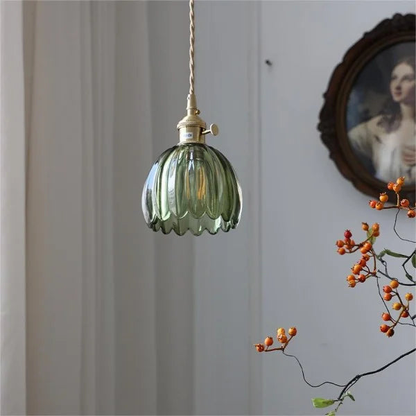 Hanging Glass Petal Shade Ceiling Fixture 4.7 Inches Clear for Kitchen Island Breakfast Nook Bedroom Bedside E27 Socket Ambient Dining Room | Thomler