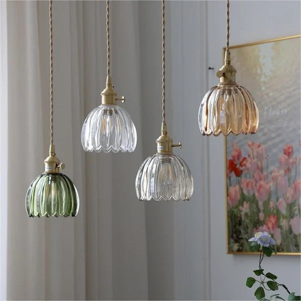 Hanging Glass Petal Shade Ceiling Fixture 4.7 Inches Clear for Kitchen Island Breakfast Nook Bedroom Bedside E27 Socket Ambient Dining Room | Thomler