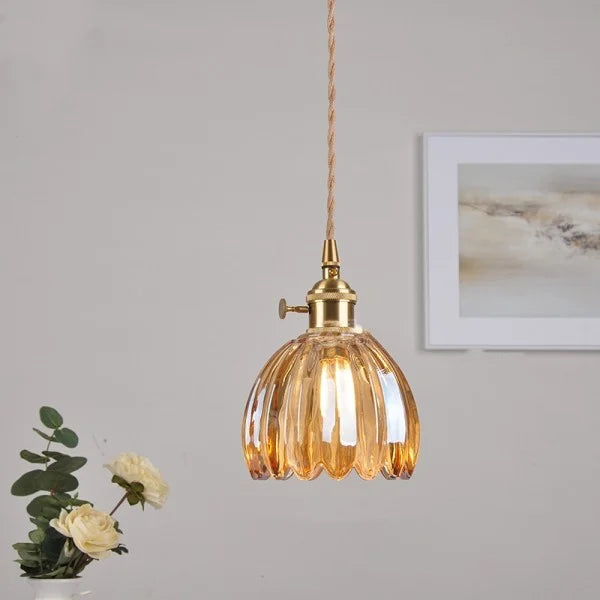Hanging Ceiling Light Fixture with Floral Glass Shade E27 Socket for Kitchen Dining Room Bedroom Ambient Illumination Decor | Thomler