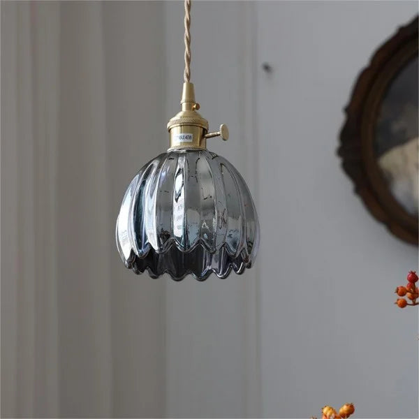 Hanging Glass Petal Shade Ceiling Fixture 4.7 Inches Clear for Kitchen Island Breakfast Nook Bedroom Bedside E27 Socket Ambient Dining Room | Thomler
