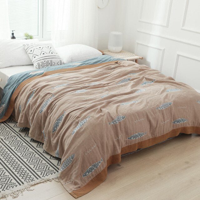Ganzjahres-Baumwolldecke – Japanisch inspirierter Überwurf für Bett, Sofa & Zuhause