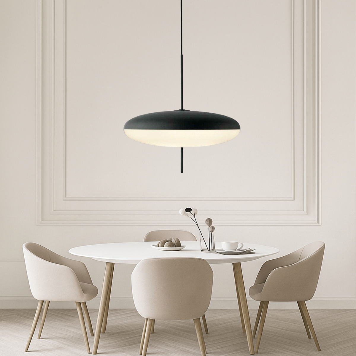 Hängende Deckenleuchte 20 Zoll runder Metallschirm Schwarz für Kücheninsel Esszimmer modern minimalistisch höhenverstellbar E27-Fassung Decke | Thomler