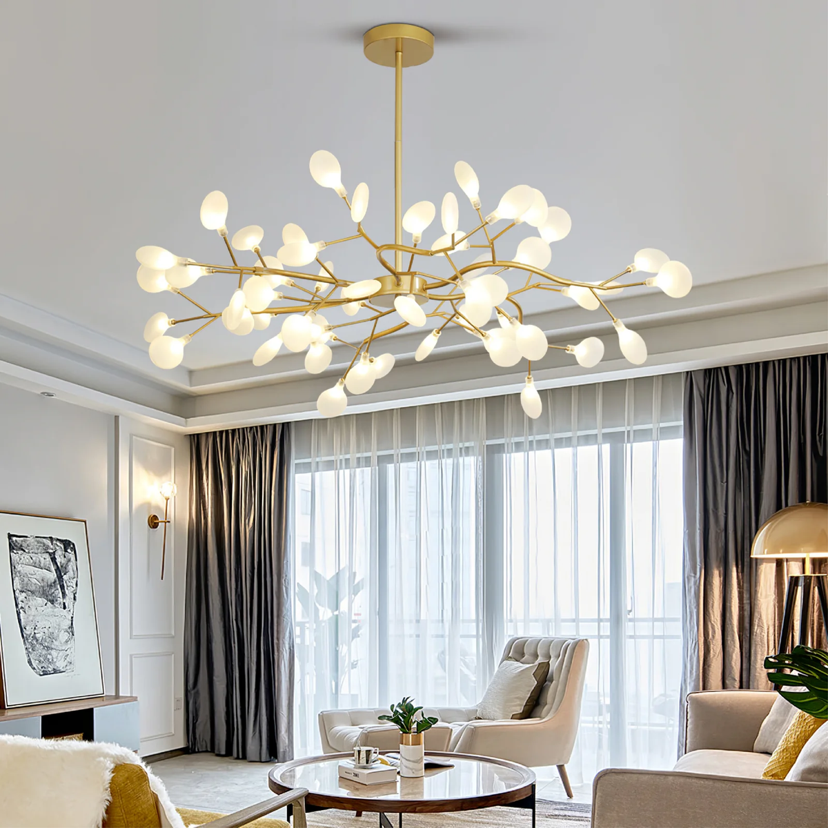 Branch Pendant Light Black Modern Chandelier LED 70 inches Metal Acrylic Warm White 3000K for Dining Room High Ceiling Open Plan | Thomler