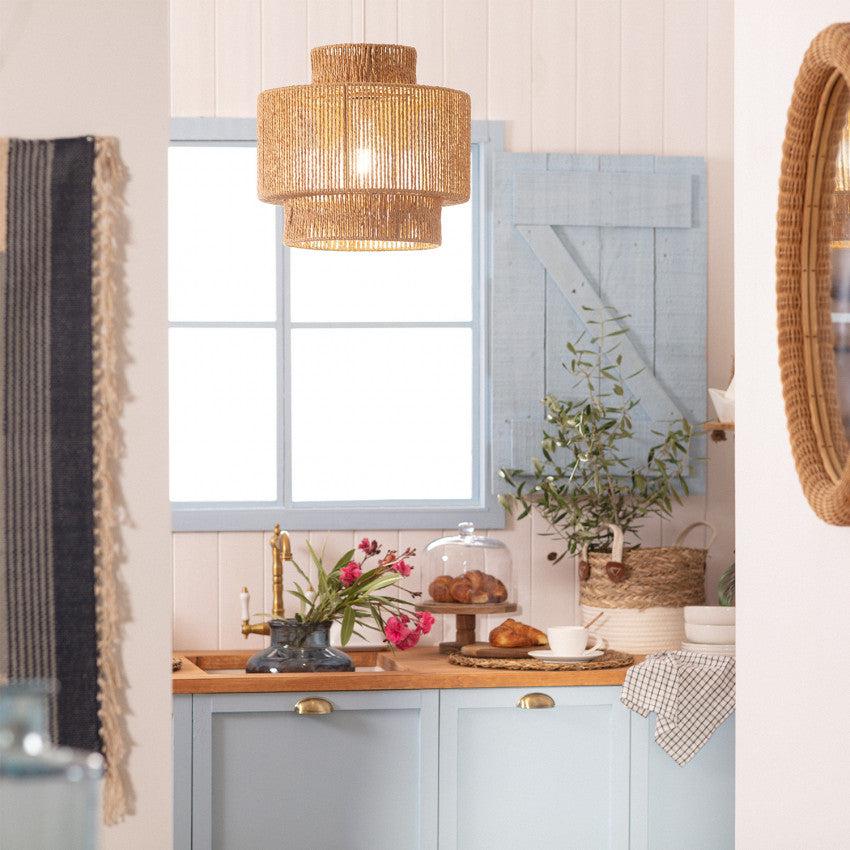 Woven Raffia Hanging Lamp 16-Inch Natural Fiber Shade Boho Dining Room Pendant Light with E27 Socket for Kitchen Island Living Room | Thomler