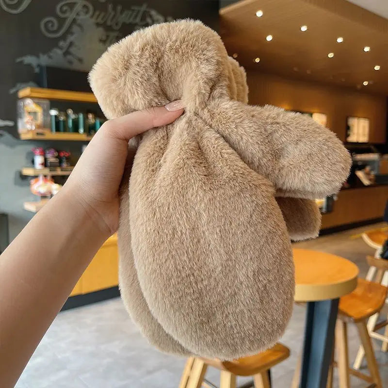Donzige pluche wanten winter warme handschoenen
