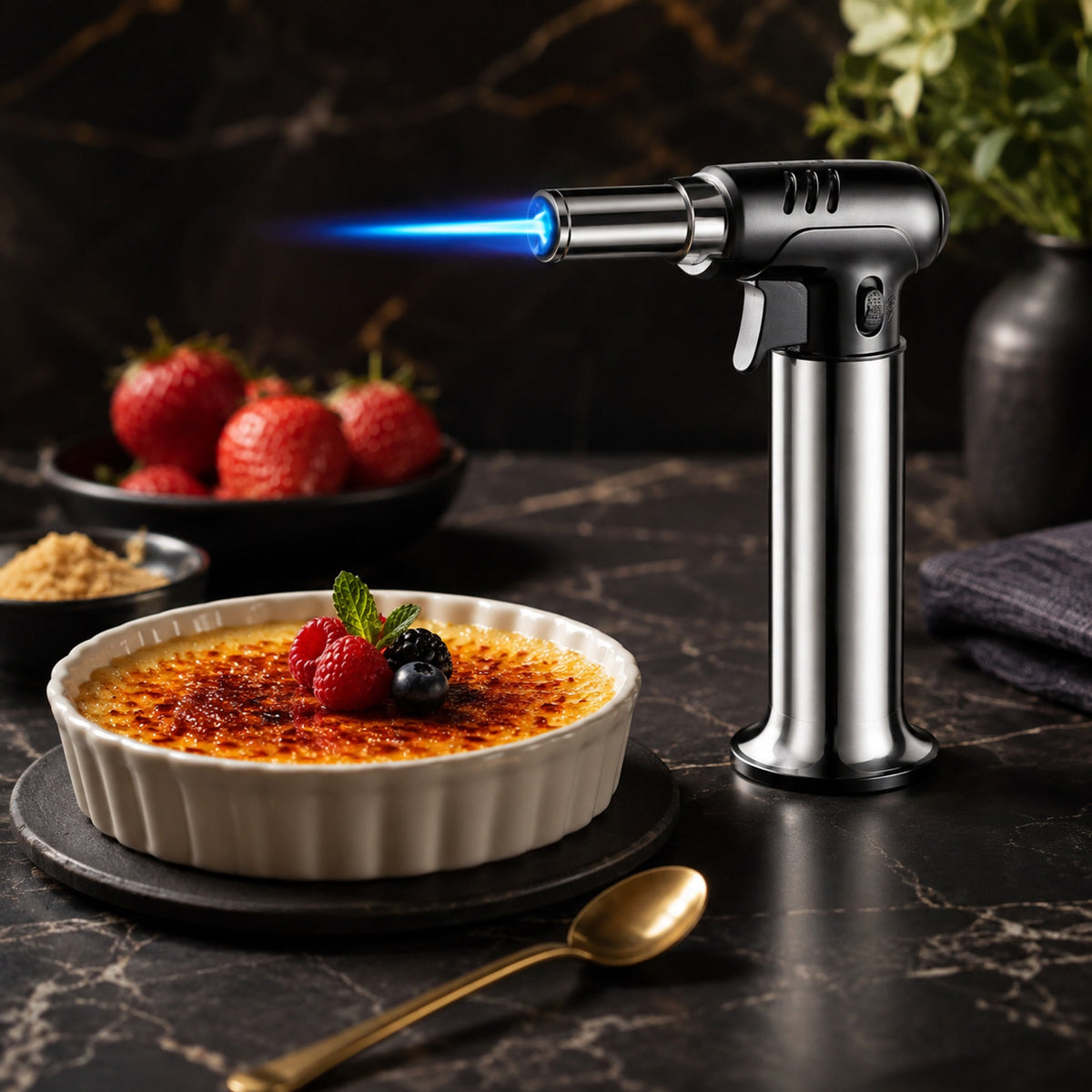Kitchen Torch Butane Powered With Adjustable Flame And Stainless Steel Body For Caramelizing
