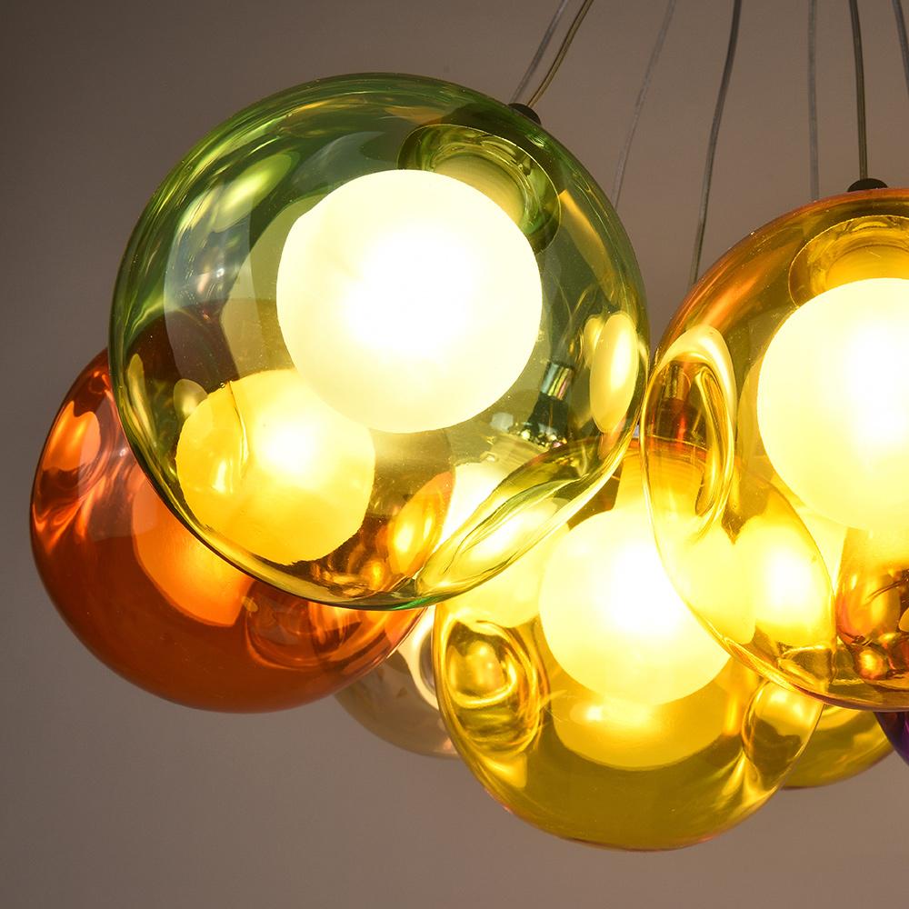 Multicolor Glass Globe Chandelier 20 Inch Cluster Adjustable Height Ceiling Light for Kitchen Dining Room Living Room Statement Lighting Fix | Thomler