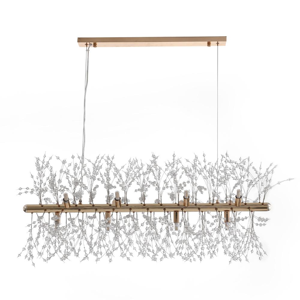 Lineaire kristallen kroonluchter 36-inch 12-lichts goud chroom afwerking voor eetkamer kookeiland eigentijds plafondarmatuur modern verstelbaar | Thomler