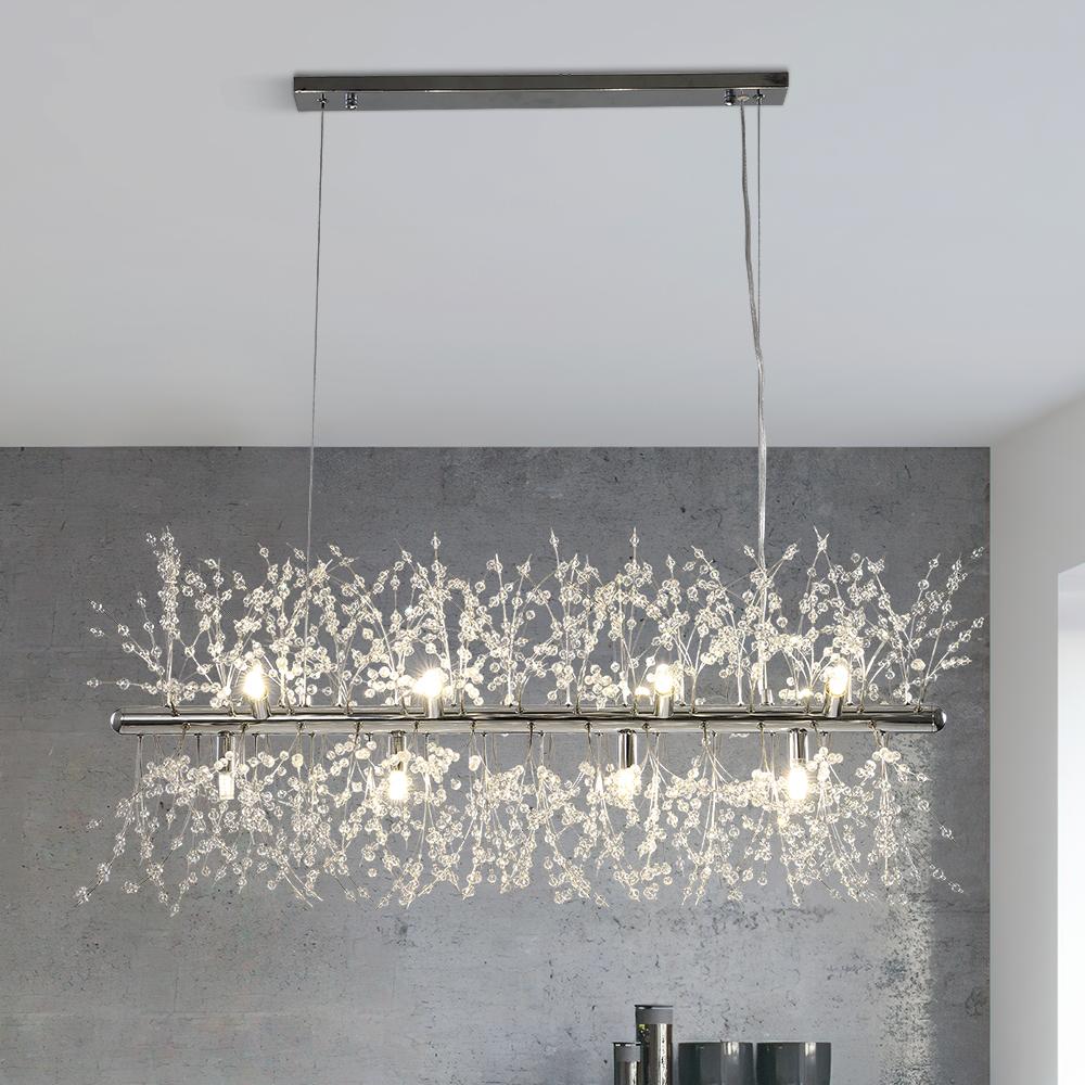 Lineaire kristallen kroonluchter 36-inch 12-lichts goud chroom afwerking voor eetkamer kookeiland eigentijds plafondarmatuur modern verstelbaar | Thomler