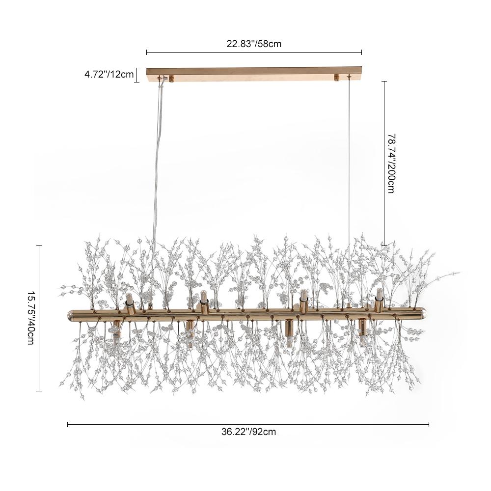 Lineaire kristallen kroonluchter 36-inch 12-lichts goud chroom afwerking voor eetkamer kookeiland eigentijds plafondarmatuur modern verstelbaar | Thomler