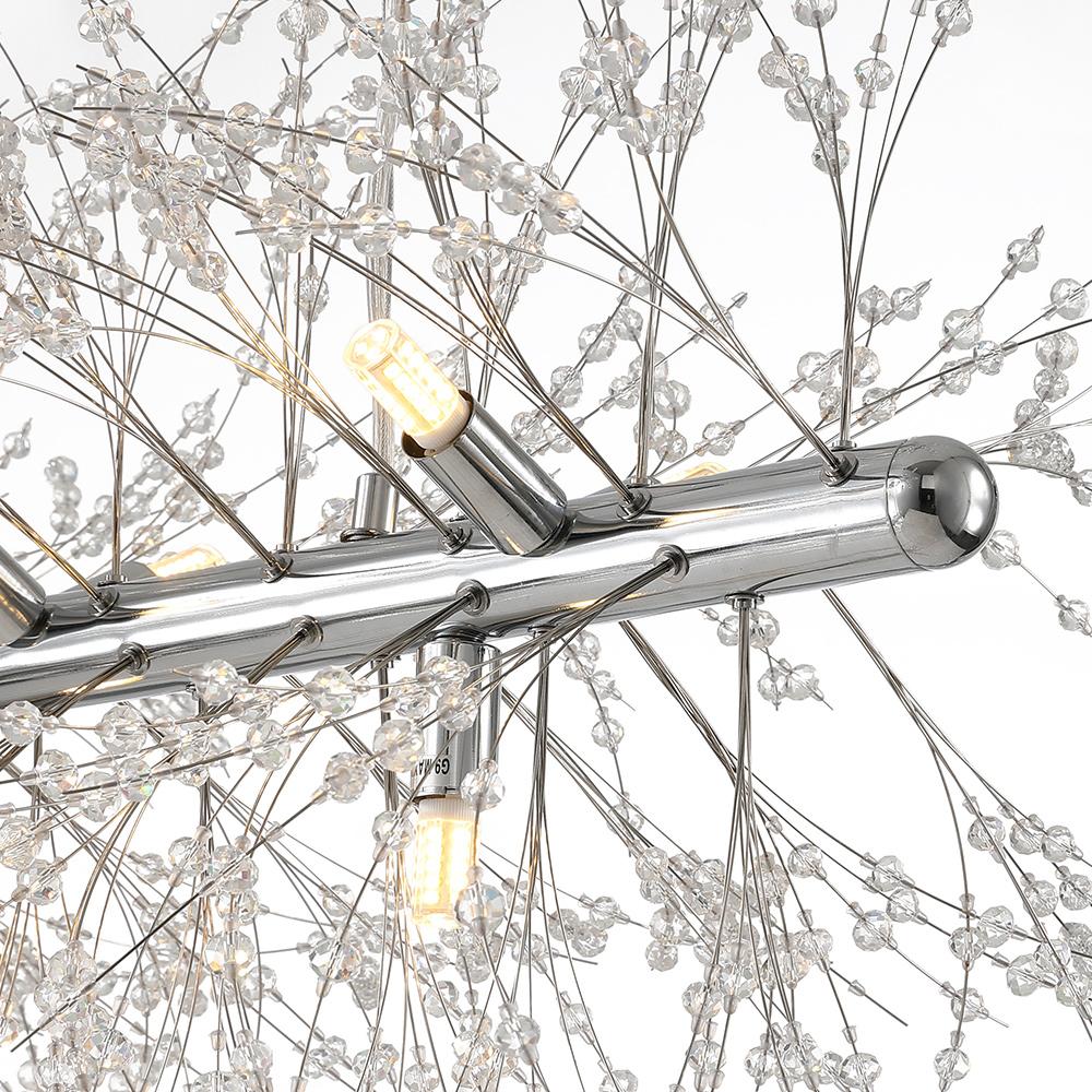 Lineaire kristallen kroonluchter 36-inch 12-lichts goud chroom afwerking voor eetkamer kookeiland eigentijds plafondarmatuur modern verstelbaar | Thomler