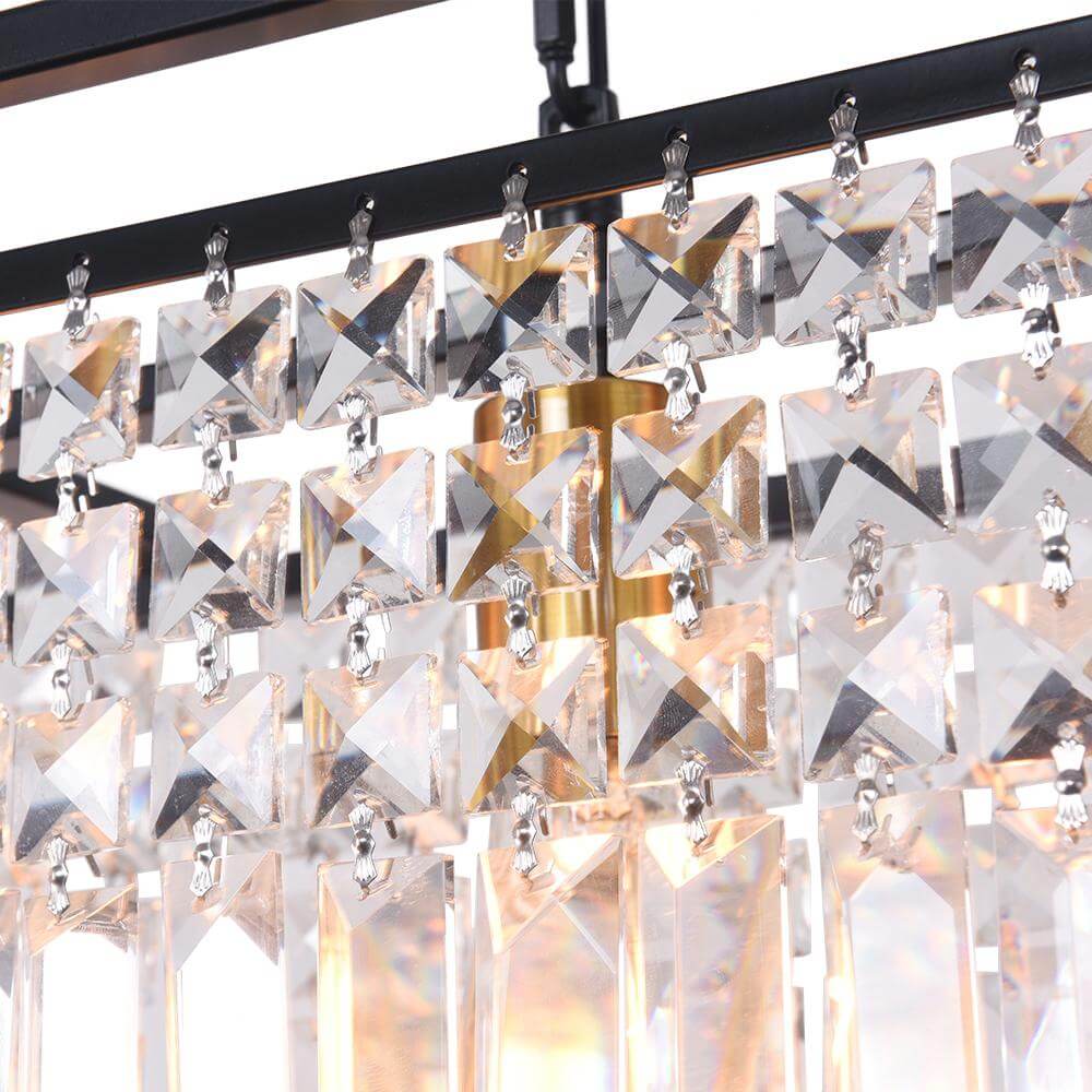 Linear Five-Light Hanging Fixture Black Metal Crystal Glass 35 inch for Kitchen Island Dining Room Table Adjustable Drop Ceiling Lamp Modern | Thomler