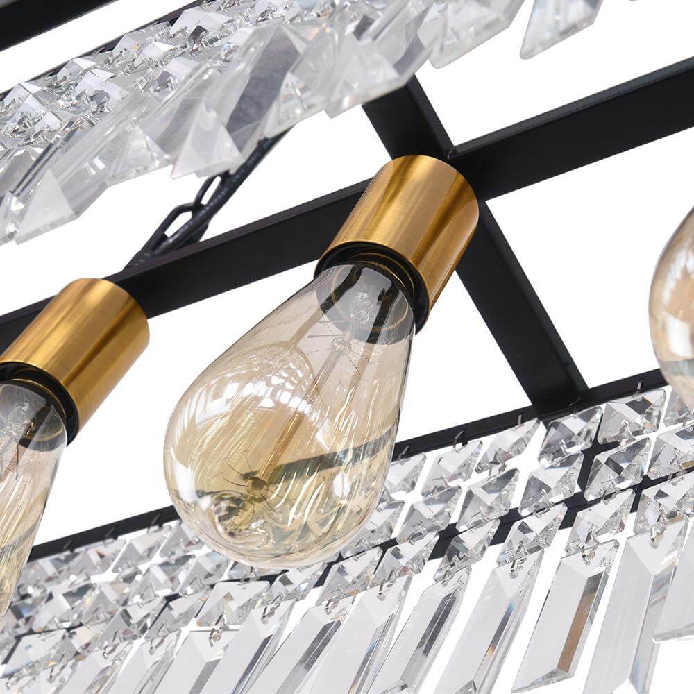 Linear Five-Light Hanging Fixture Black Metal Crystal Glass 35 inch for Kitchen Island Dining Room Table Adjustable Drop Ceiling Lamp Modern | Thomler