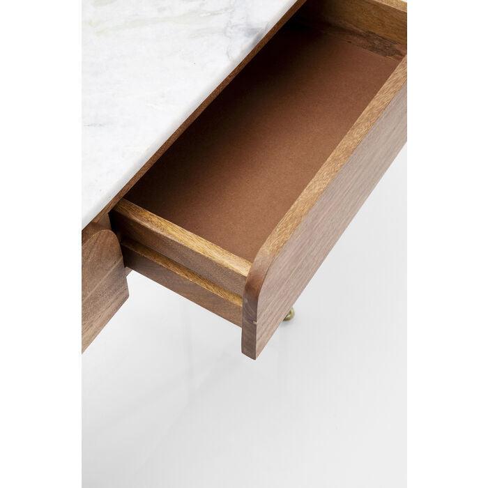 Entryway Table with Marble Top 39 in Natural Mango Wood Gold Metal Base 2 Drawers for Foyer Living Room Bedroom Storage Hallway Furniture | Thomler