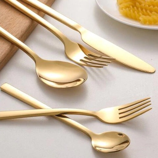 Flatware Set Service for 6 | 30-Piece Stainless Steel Silverware with Dinner Forks Spoons Knives | Dishwasher Safe Utensil Collection Gold S | Thomler