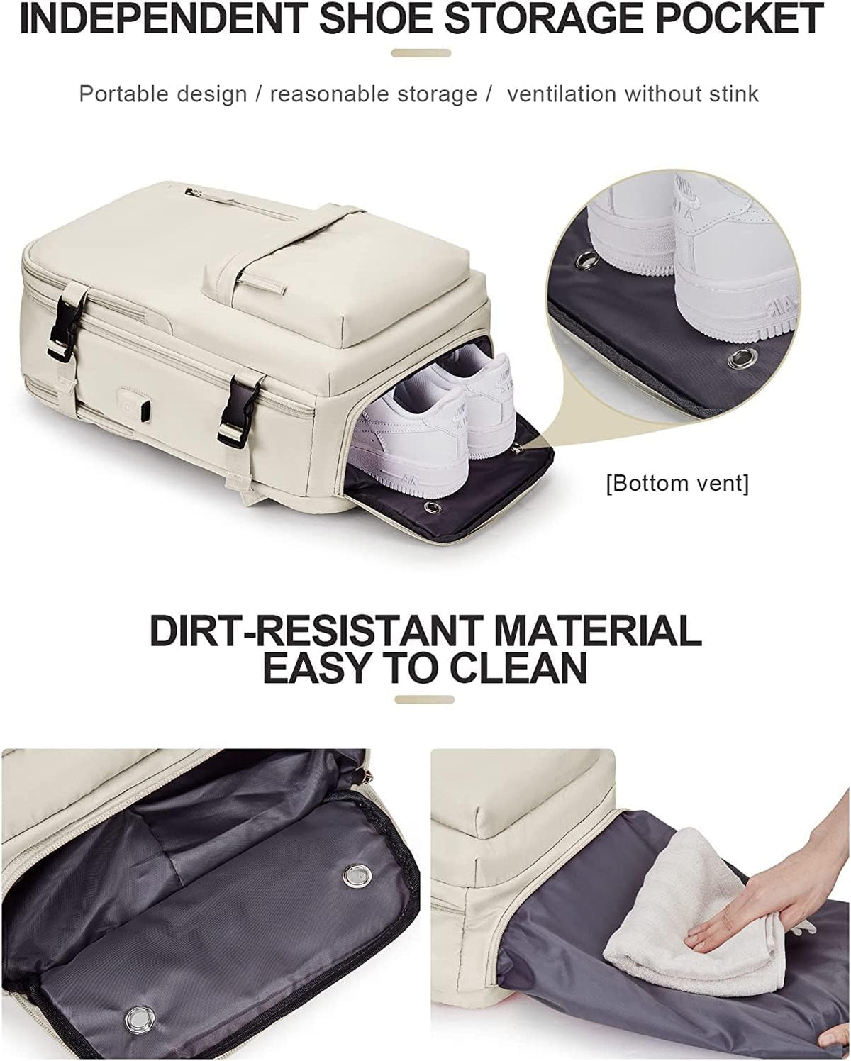 Large Travel Backpack 40L with Laptop Sleeve and Dedicated Shoe Section for Weekend Trips, Hiking & Daily Use