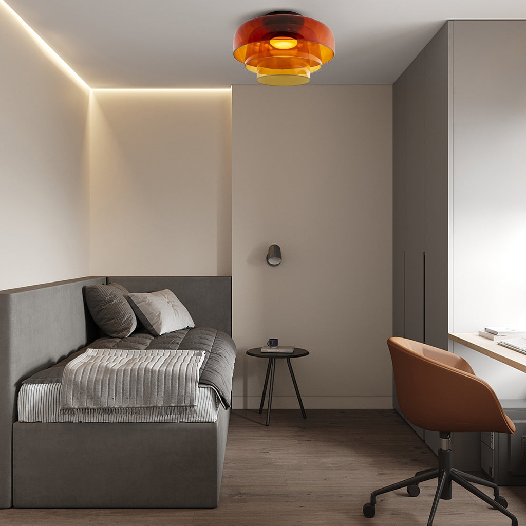 Tiered Glass Overhead Fixture 16.5 in Diameter Contemporary Room Illumination Gray Amber Green Finishes LED Flush Mount for Bedroom Dining K | Thomler