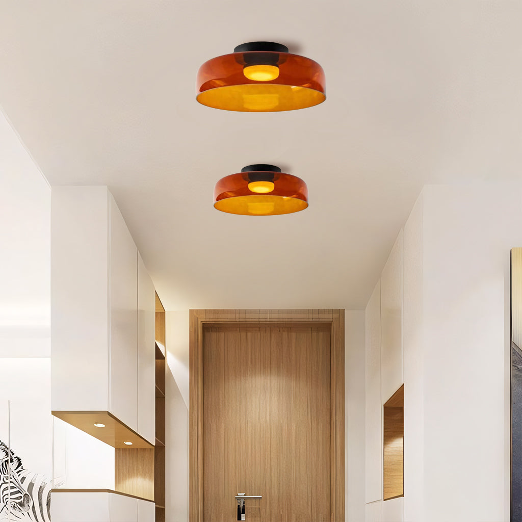 Tiered Glass Overhead Fixture 16.5 in Diameter Contemporary Room Illumination Gray Amber Green Finishes LED Flush Mount for Bedroom Dining K | Thomler