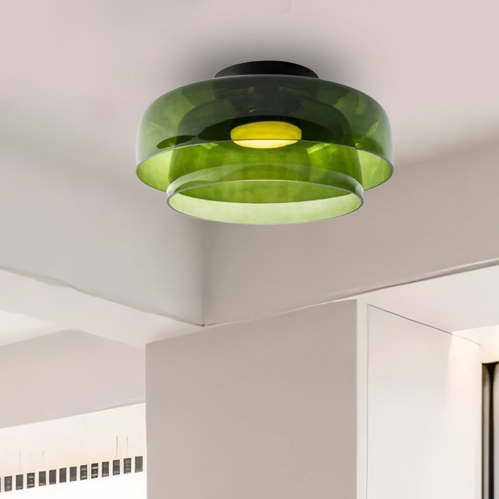 Tiered Glass Overhead Fixture 16.5 in Diameter Contemporary Room Illumination Gray Amber Green Finishes LED Flush Mount for Bedroom Dining K | Thomler
